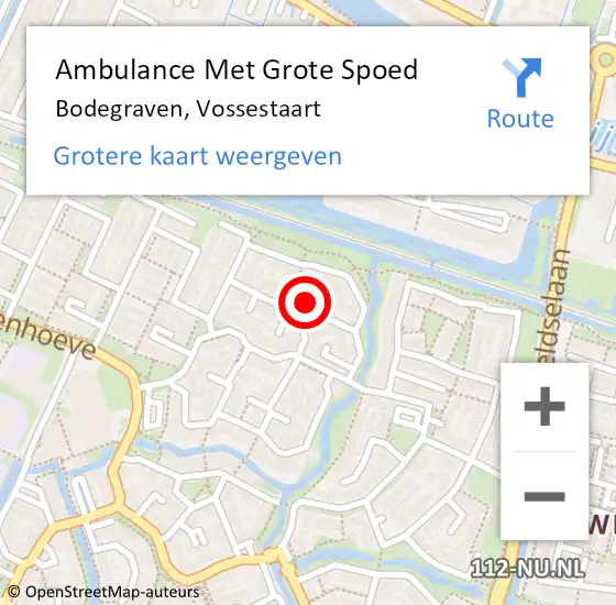 Locatie op kaart van de 112 melding: Ambulance Met Grote Spoed Naar Bodegraven, Vossestaart op 15 april 2024 04:17