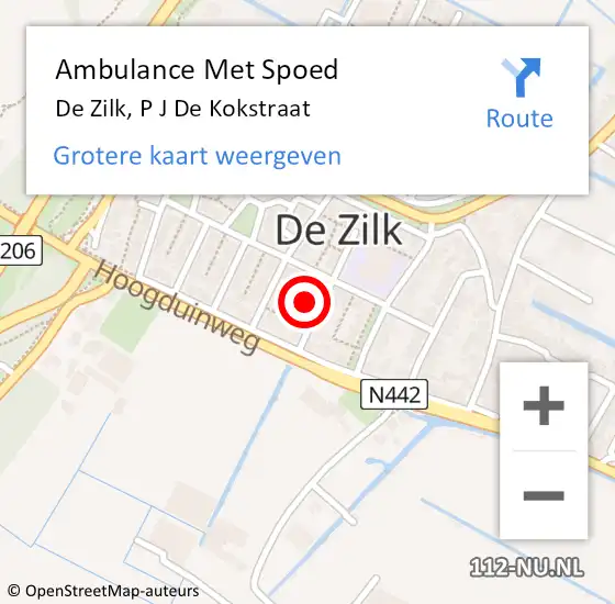 Locatie op kaart van de 112 melding: Ambulance Met Spoed Naar De Zilk, P J de Kokstraat op 15 april 2024 04:22