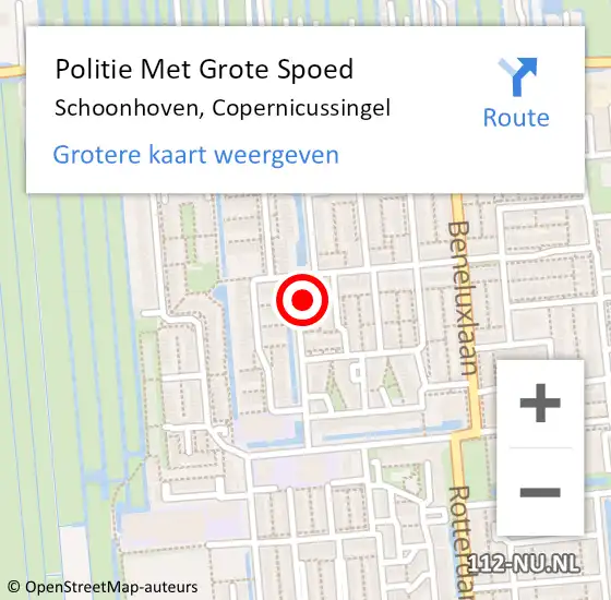 Locatie op kaart van de 112 melding: Politie Met Grote Spoed Naar Schoonhoven, Copernicussingel op 15 april 2024 07:03