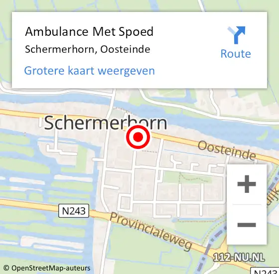 Locatie op kaart van de 112 melding: Ambulance Met Spoed Naar Schermerhorn, Oosteinde op 15 april 2024 07:10