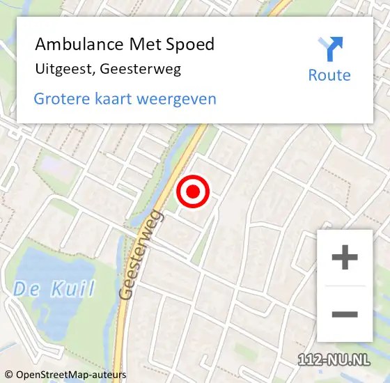 Locatie op kaart van de 112 melding: Ambulance Met Spoed Naar Uitgeest, Geesterweg op 15 april 2024 08:20