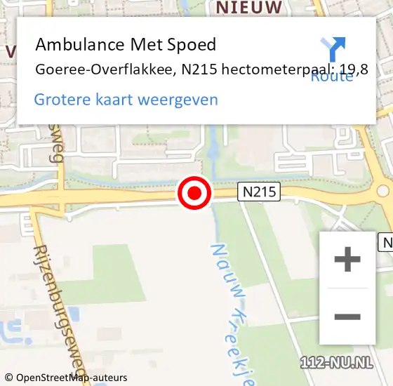 Locatie op kaart van de 112 melding: Ambulance Met Spoed Naar Goeree-Overflakkee, N215 hectometerpaal: 19,8 op 15 april 2024 08:36