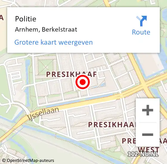 Locatie op kaart van de 112 melding: Politie Arnhem, Berkelstraat op 15 april 2024 08:59
