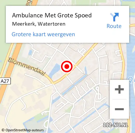 Locatie op kaart van de 112 melding: Ambulance Met Grote Spoed Naar Meerkerk, Watertoren op 15 april 2024 09:04