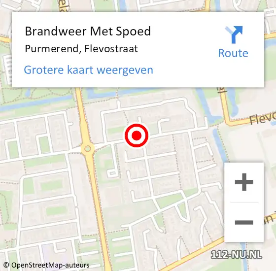 Locatie op kaart van de 112 melding: Brandweer Met Spoed Naar Purmerend, Flevostraat op 15 april 2024 09:06