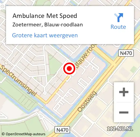 Locatie op kaart van de 112 melding: Ambulance Met Spoed Naar Zoetermeer, Blauw-roodlaan op 15 april 2024 09:27