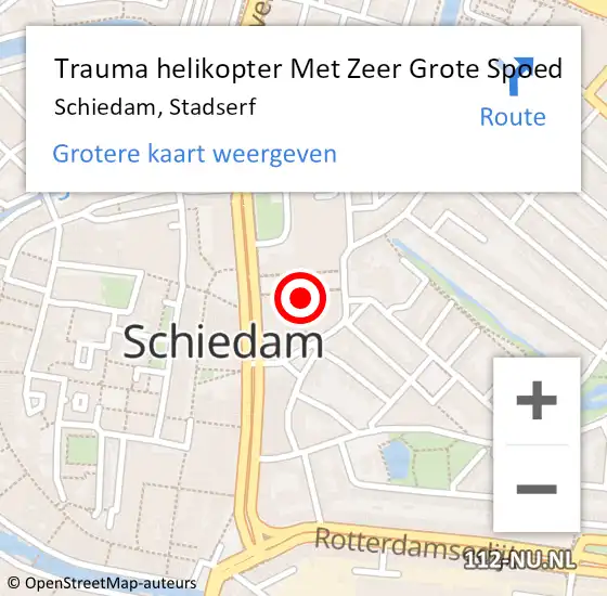 Locatie op kaart van de 112 melding: Trauma helikopter Met Zeer Grote Spoed Naar Schiedam, Stadserf op 15 april 2024 09:29