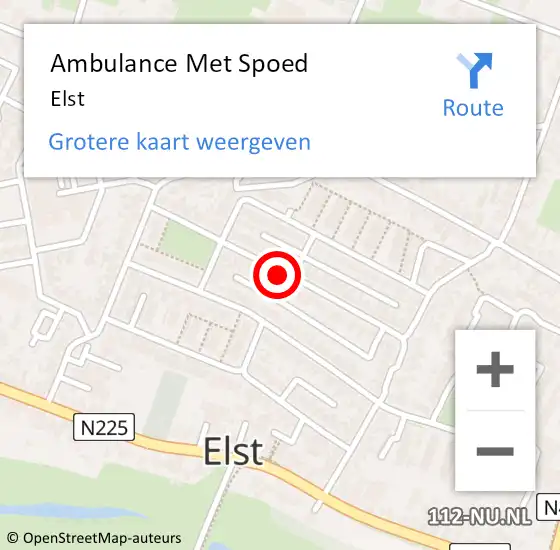Locatie op kaart van de 112 melding: Ambulance Met Spoed Naar Elst op 15 april 2024 10:12