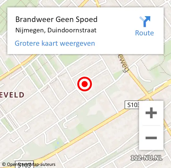 Locatie op kaart van de 112 melding: Brandweer Geen Spoed Naar Nijmegen, Duindoornstraat op 15 april 2024 10:25