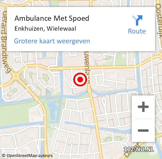 Locatie op kaart van de 112 melding: Ambulance Met Spoed Naar Enkhuizen, Wielewaal op 15 april 2024 10:36