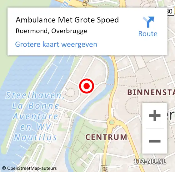 Locatie op kaart van de 112 melding: Ambulance Met Grote Spoed Naar Roermond, Overbrugge op 15 april 2024 11:35