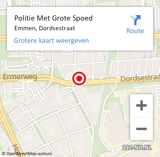 Locatie op kaart van de 112 melding: Politie Met Grote Spoed Naar Emmen, Dordsestraat op 15 april 2024 11:53