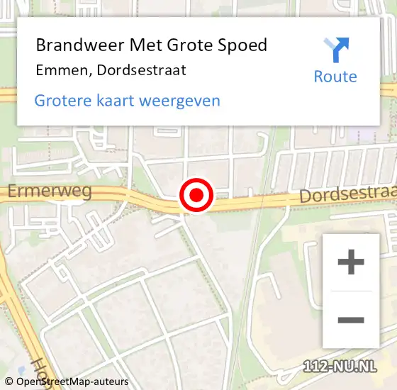 Locatie op kaart van de 112 melding: Brandweer Met Grote Spoed Naar Emmen, Dordsestraat op 15 april 2024 11:54