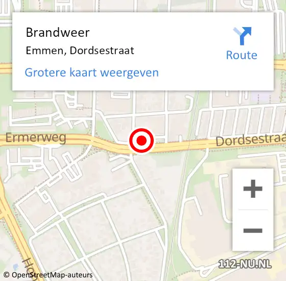 Locatie op kaart van de 112 melding: Brandweer Emmen, Dordsestraat op 15 april 2024 11:55