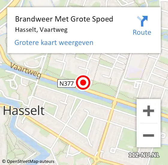 Locatie op kaart van de 112 melding: Brandweer Met Grote Spoed Naar Hasselt, Vaartweg op 15 april 2024 12:13