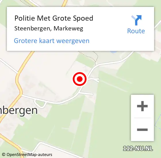 Locatie op kaart van de 112 melding: Politie Met Grote Spoed Naar Steenbergen, Markeweg op 15 april 2024 12:15