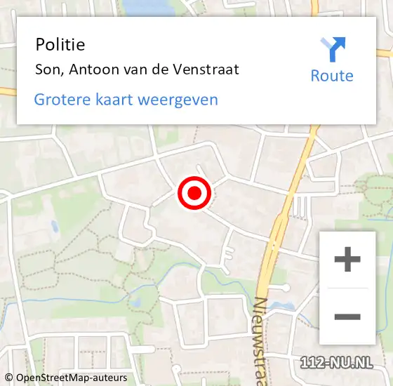 Locatie op kaart van de 112 melding: Politie Son, Antoon van de Venstraat op 15 april 2024 12:29