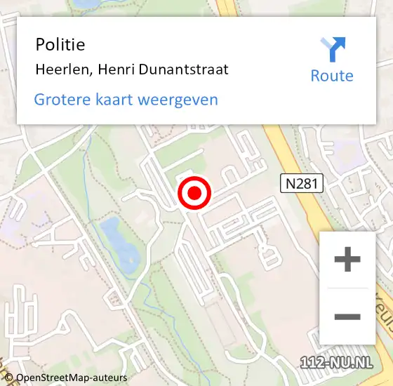 Locatie op kaart van de 112 melding: Politie Heerlen, Henri Dunantstraat op 15 april 2024 12:37