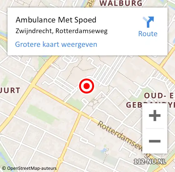 Locatie op kaart van de 112 melding: Ambulance Met Spoed Naar Zwijndrecht, Rotterdamseweg op 15 april 2024 12:44