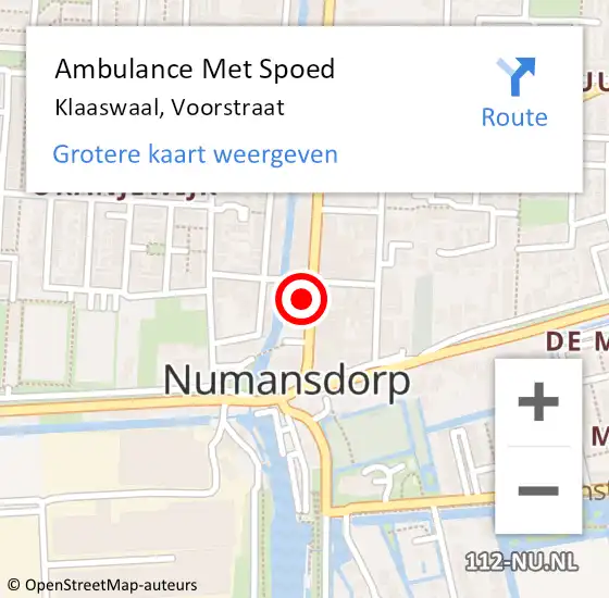 Locatie op kaart van de 112 melding: Ambulance Met Spoed Naar Klaaswaal, Voorstraat op 15 april 2024 12:52