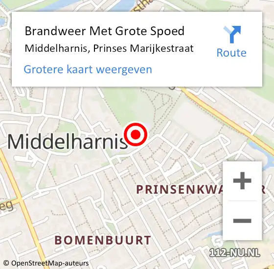Locatie op kaart van de 112 melding: Brandweer Met Grote Spoed Naar Middelharnis, Prinses Marijkestraat op 15 april 2024 12:59