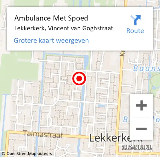 Locatie op kaart van de 112 melding: Ambulance Met Spoed Naar Lekkerkerk, Vincent van Goghstraat op 15 april 2024 13:03
