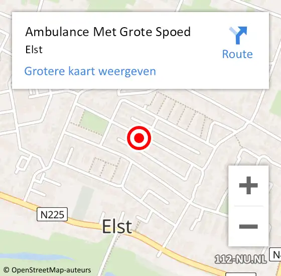 Locatie op kaart van de 112 melding: Ambulance Met Grote Spoed Naar Elst op 15 april 2024 13:23