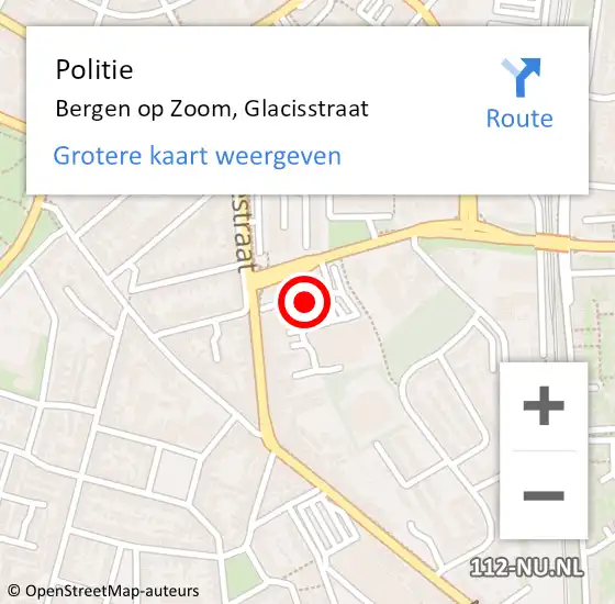 Locatie op kaart van de 112 melding: Politie Bergen op Zoom, Glacisstraat op 15 april 2024 13:38