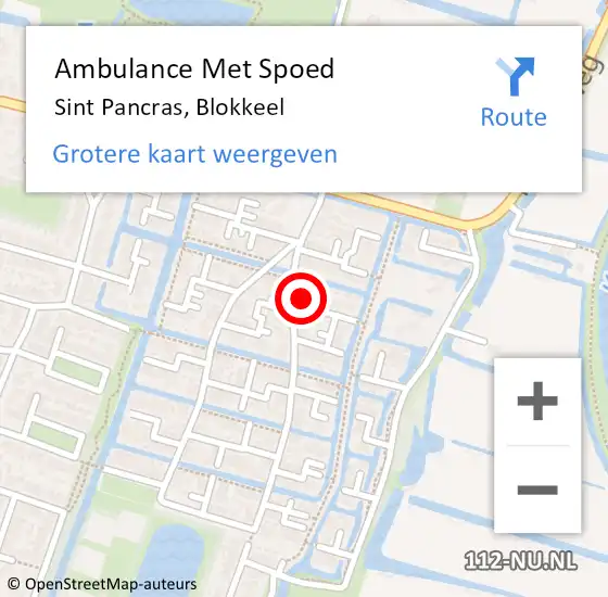 Locatie op kaart van de 112 melding: Ambulance Met Spoed Naar Sint Pancras, Blokkeel op 15 april 2024 13:53