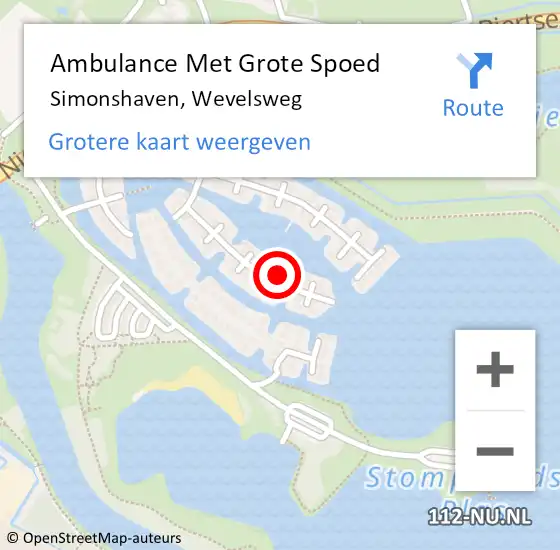 Locatie op kaart van de 112 melding: Ambulance Met Grote Spoed Naar Simonshaven, Wevelsweg op 15 april 2024 14:02