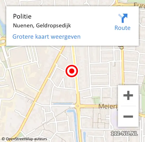 Locatie op kaart van de 112 melding: Politie Nuenen, Geldropsedijk op 15 april 2024 14:21