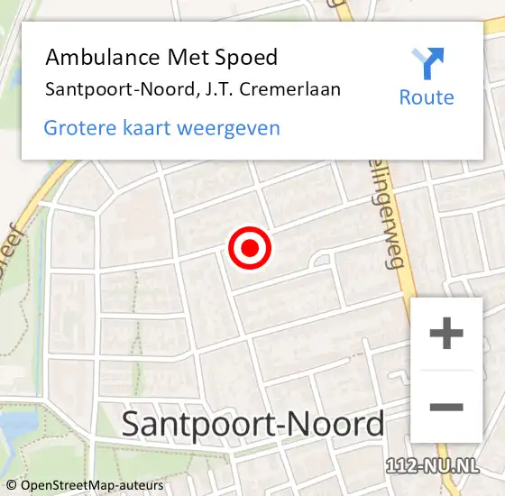Locatie op kaart van de 112 melding: Ambulance Met Spoed Naar Santpoort-Noord, J.T. Cremerlaan op 15 april 2024 14:23