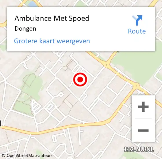 Locatie op kaart van de 112 melding: Ambulance Met Spoed Naar Dongen op 15 april 2024 14:23