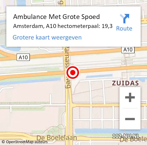 Locatie op kaart van de 112 melding: Ambulance Met Grote Spoed Naar Amsterdam, A10 hectometerpaal: 19,3 op 15 april 2024 14:32