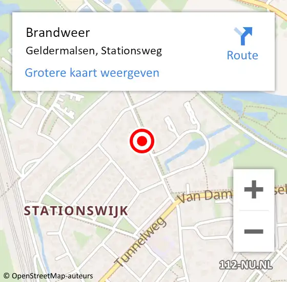 Locatie op kaart van de 112 melding: Brandweer Geldermalsen, Stationsweg op 15 april 2024 14:51