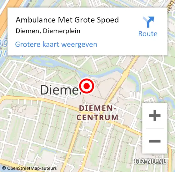 Locatie op kaart van de 112 melding: Ambulance Met Grote Spoed Naar Diemen, Diemerplein op 15 april 2024 14:53