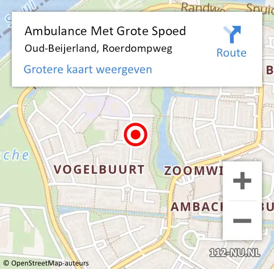 Locatie op kaart van de 112 melding: Ambulance Met Grote Spoed Naar Oud-Beijerland, Roerdompweg op 15 april 2024 14:58