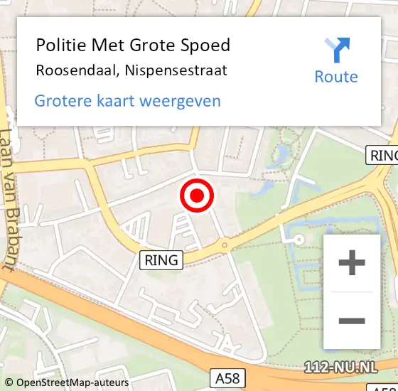 Locatie op kaart van de 112 melding: Politie Met Grote Spoed Naar Roosendaal, Nispensestraat op 15 april 2024 15:03