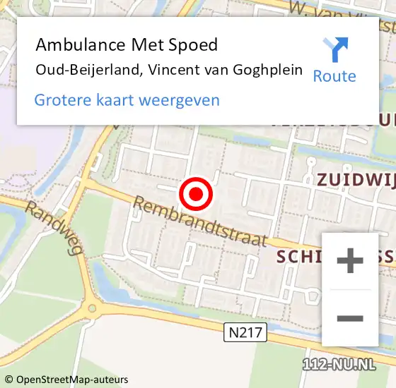Locatie op kaart van de 112 melding: Ambulance Met Spoed Naar Oud-Beijerland, Vincent van Goghplein op 15 april 2024 15:18