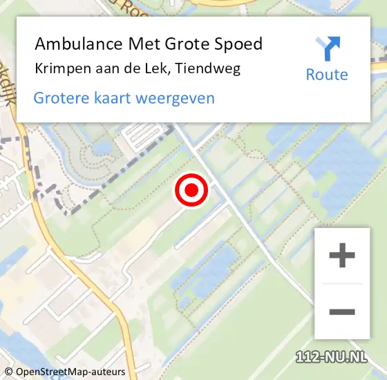 Locatie op kaart van de 112 melding: Ambulance Met Grote Spoed Naar Krimpen aan de Lek, Tiendweg op 15 april 2024 15:30