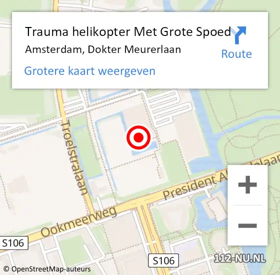 Locatie op kaart van de 112 melding: Trauma helikopter Met Grote Spoed Naar Amsterdam, Dokter Meurerlaan op 15 april 2024 15:42