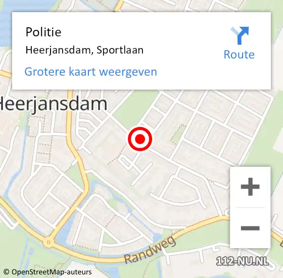 Locatie op kaart van de 112 melding: Politie Heerjansdam, Sportlaan op 15 april 2024 15:49