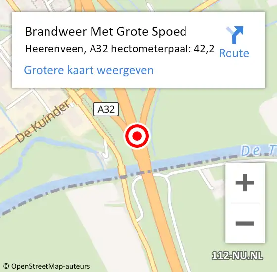 Locatie op kaart van de 112 melding: Brandweer Met Grote Spoed Naar Heerenveen, A32 hectometerpaal: 42,2 op 15 april 2024 15:53