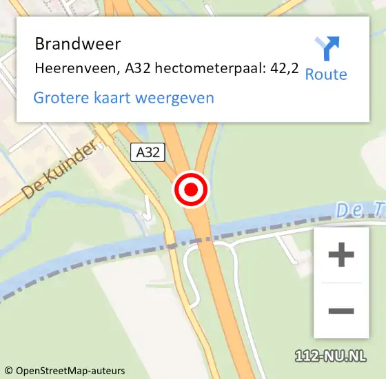 Locatie op kaart van de 112 melding: Brandweer Heerenveen, A32 hectometerpaal: 42,2 op 15 april 2024 15:55