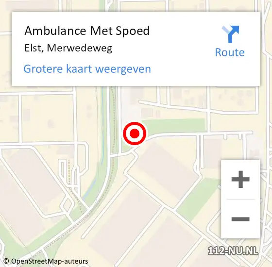Locatie op kaart van de 112 melding: Ambulance Met Spoed Naar Elst, Merwedeweg op 15 april 2024 15:58