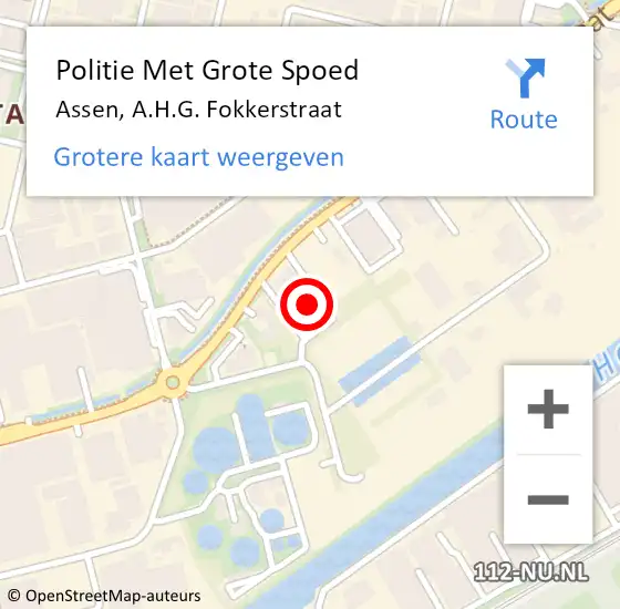 Locatie op kaart van de 112 melding: Politie Met Grote Spoed Naar Assen, A.H.G. Fokkerstraat op 15 april 2024 16:00