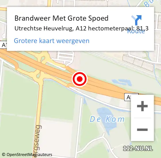 Locatie op kaart van de 112 melding: Brandweer Met Grote Spoed Naar Utrechtse Heuvelrug, A12 hectometerpaal: 81,3 op 15 april 2024 16:20