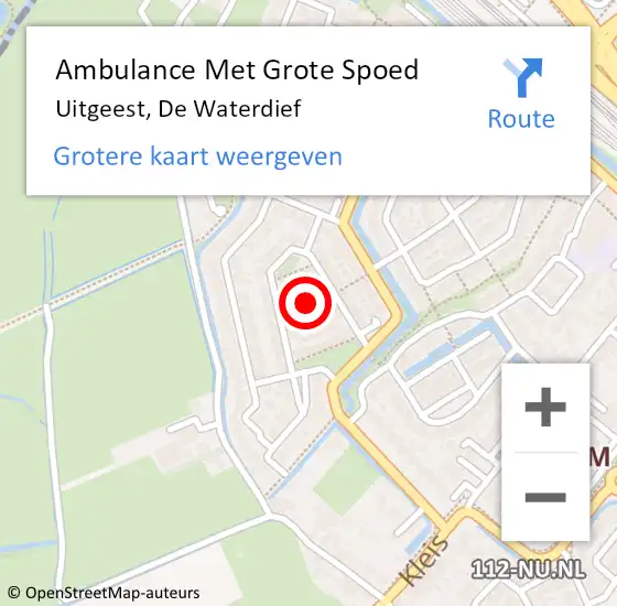 Locatie op kaart van de 112 melding: Ambulance Met Grote Spoed Naar Uitgeest, De Waterdief op 15 april 2024 16:29