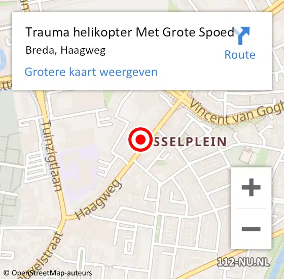 Locatie op kaart van de 112 melding: Trauma helikopter Met Grote Spoed Naar Breda, Haagweg op 15 april 2024 16:30