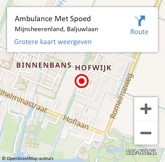 Locatie op kaart van de 112 melding: Ambulance Met Spoed Naar Mijnsheerenland, Baljuwlaan op 15 april 2024 16:37
